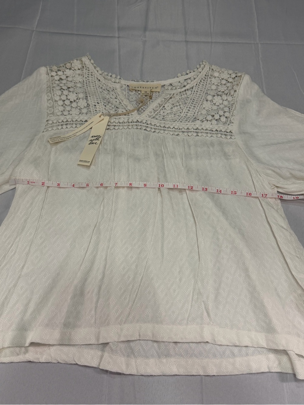LoveStitch Women’s Medium Ivory Boho Lace Crochet Peasant Blouse Bell Sleeves. - Picture 12 of 13
